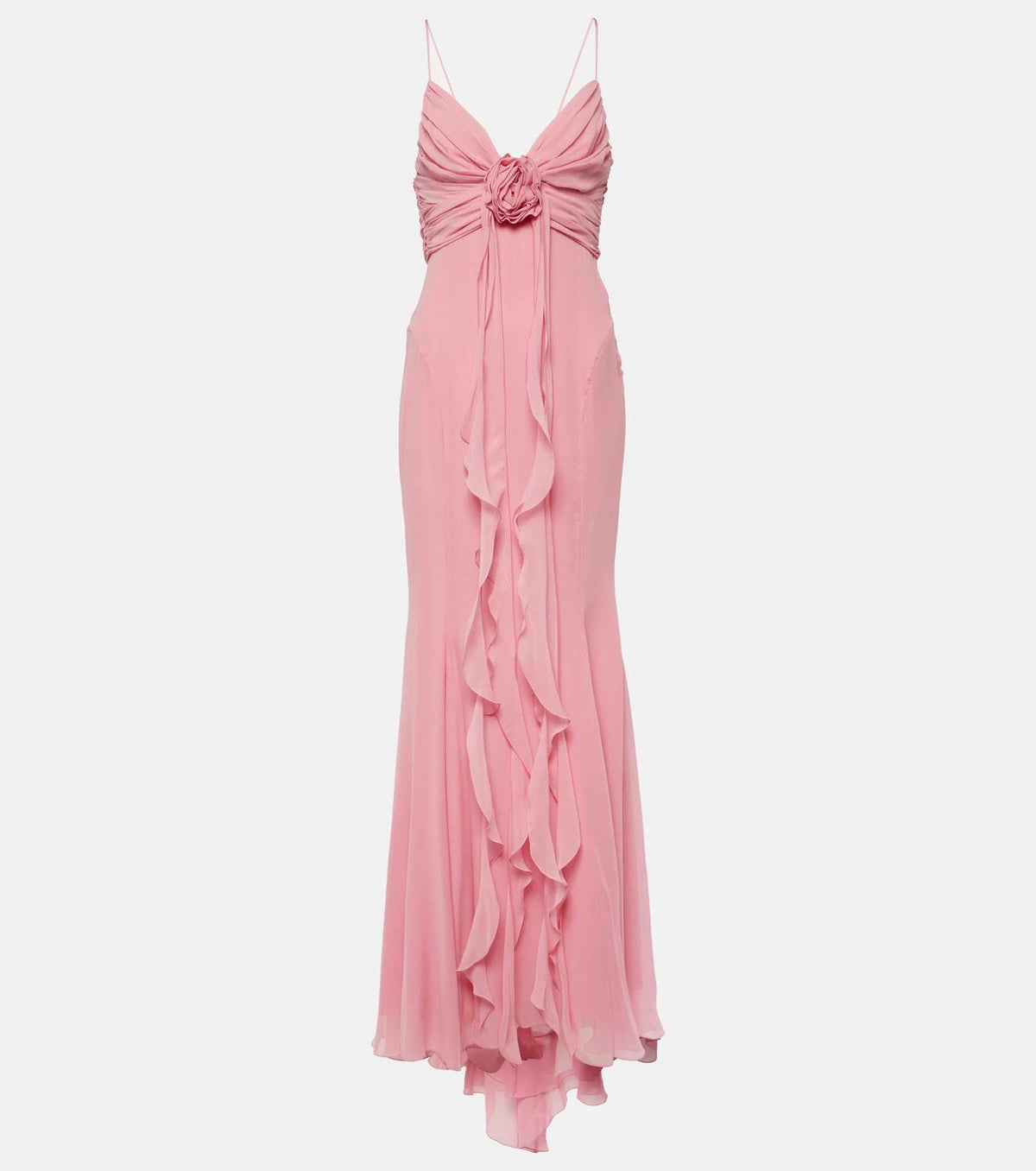 Weitese Dress Retro Sheath Spaghetti Straps Pink Chiffon Long Party Dress Prom Dresses
