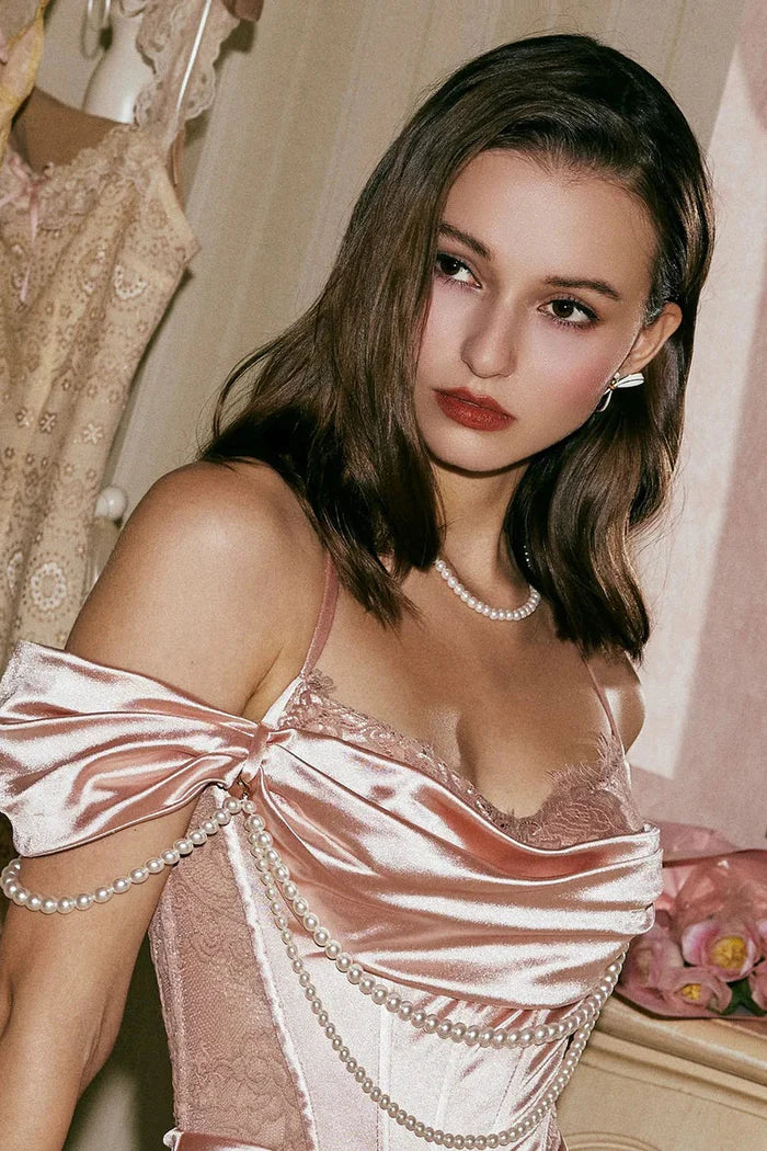 Weitese Dress Retro Style Mermaid Off the Shoulder Pink Maxi Dress Prom Dress Formal Dress With Pleated Evening Dress