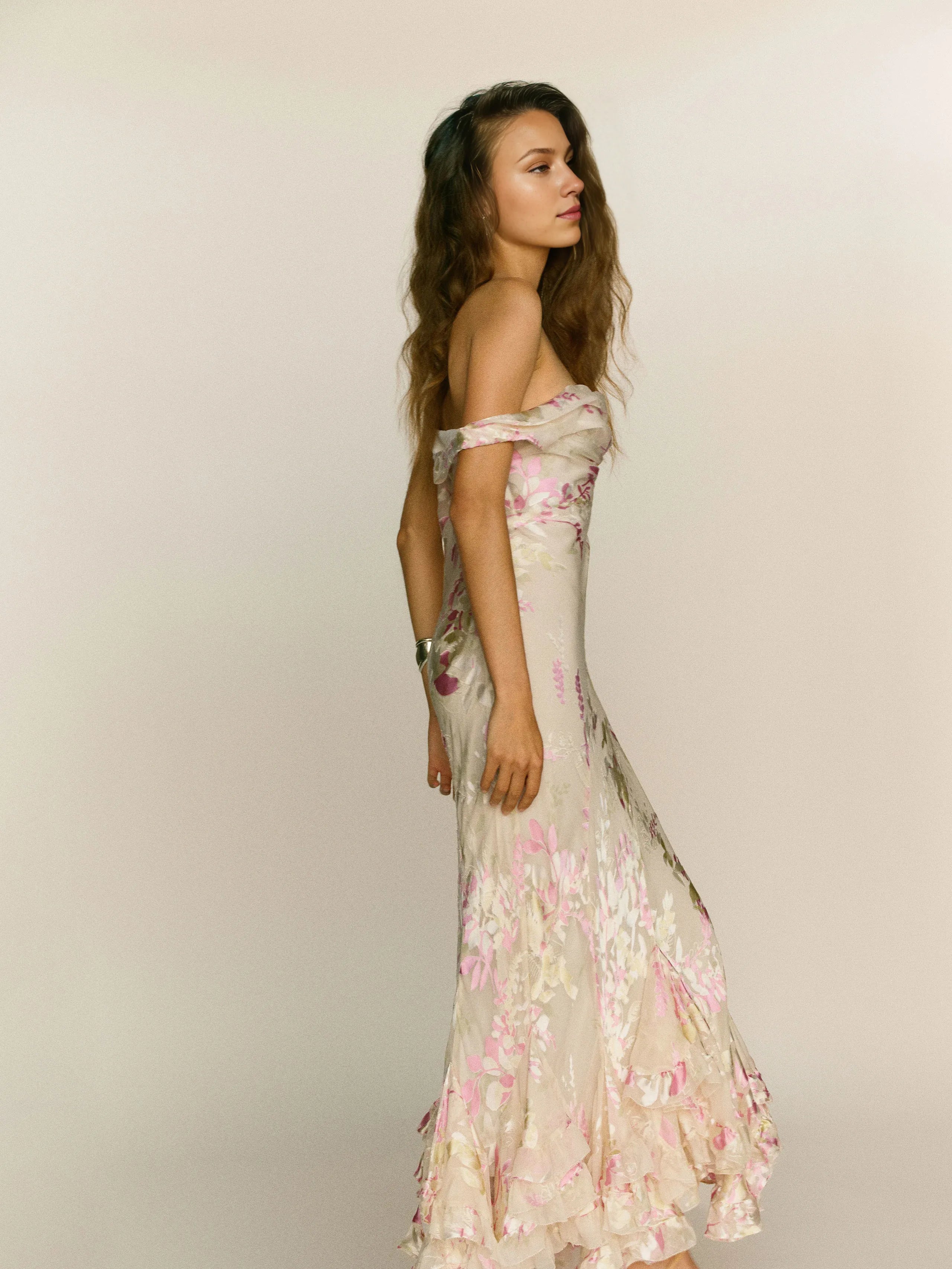 Weitese Dress Romantic Flower Printed Scoop Neck Sleeveless Mermaid Prom Dress Maxi Dress Backless Evening Dress