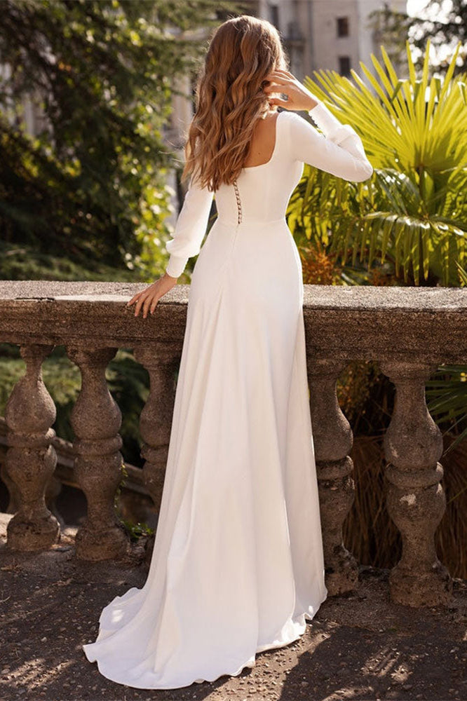 Weitese Dress Romantic Square Neck A Line Long Sleeves Wedding Dress A-line Floor Length Bride Dress