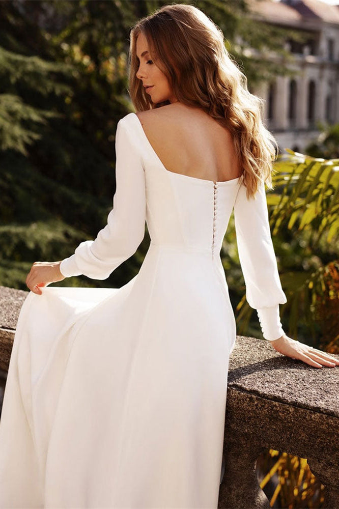 Weitese Dress Romantic Square Neck A Line Long Sleeves Wedding Dress A-line Floor Length Bride Dress
