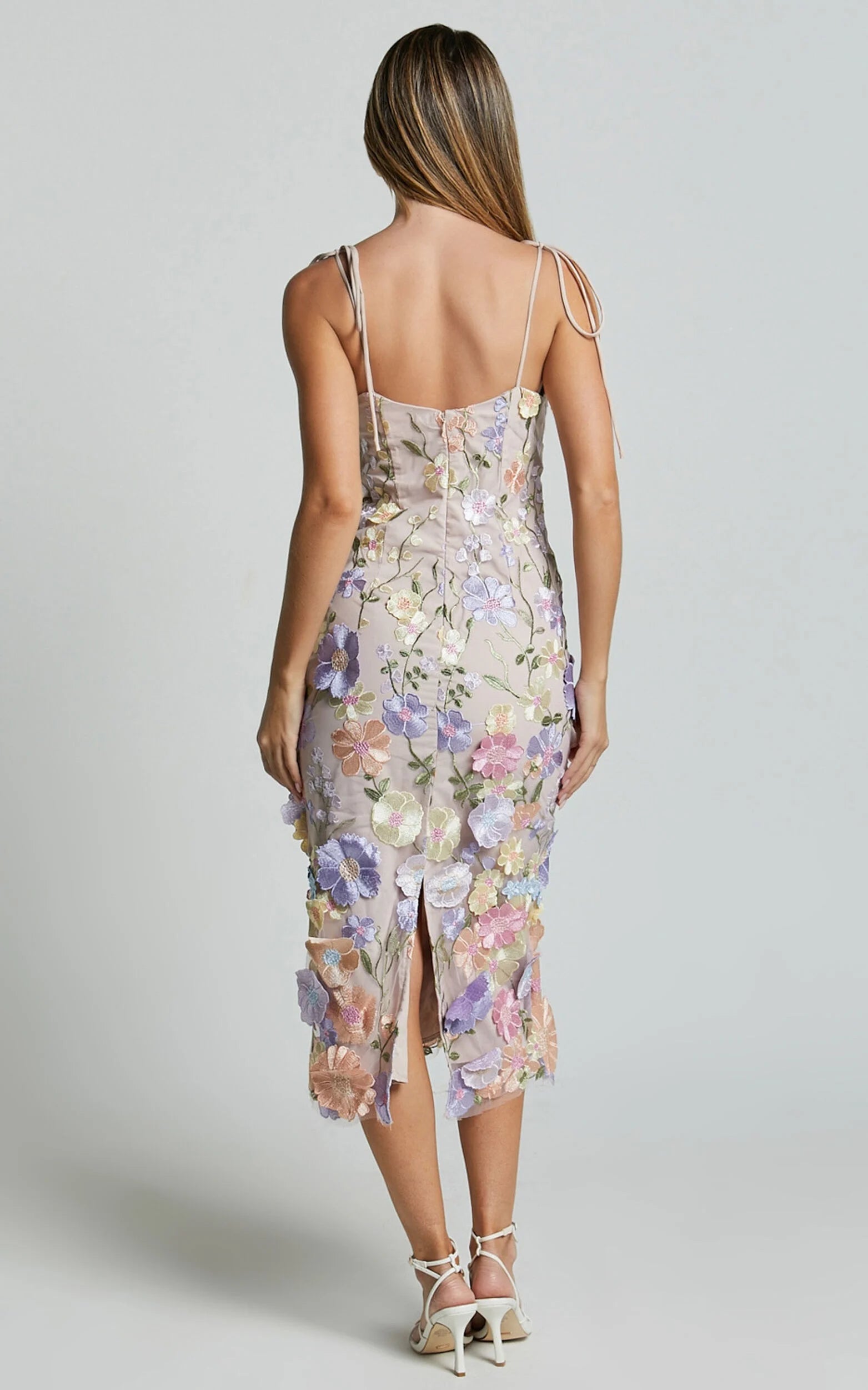 Weitese Dress Romantic Straight Neck Tie Strap Midi Dress Pink Column Sleeveless Backless Spaghetti Straps Evening Dress