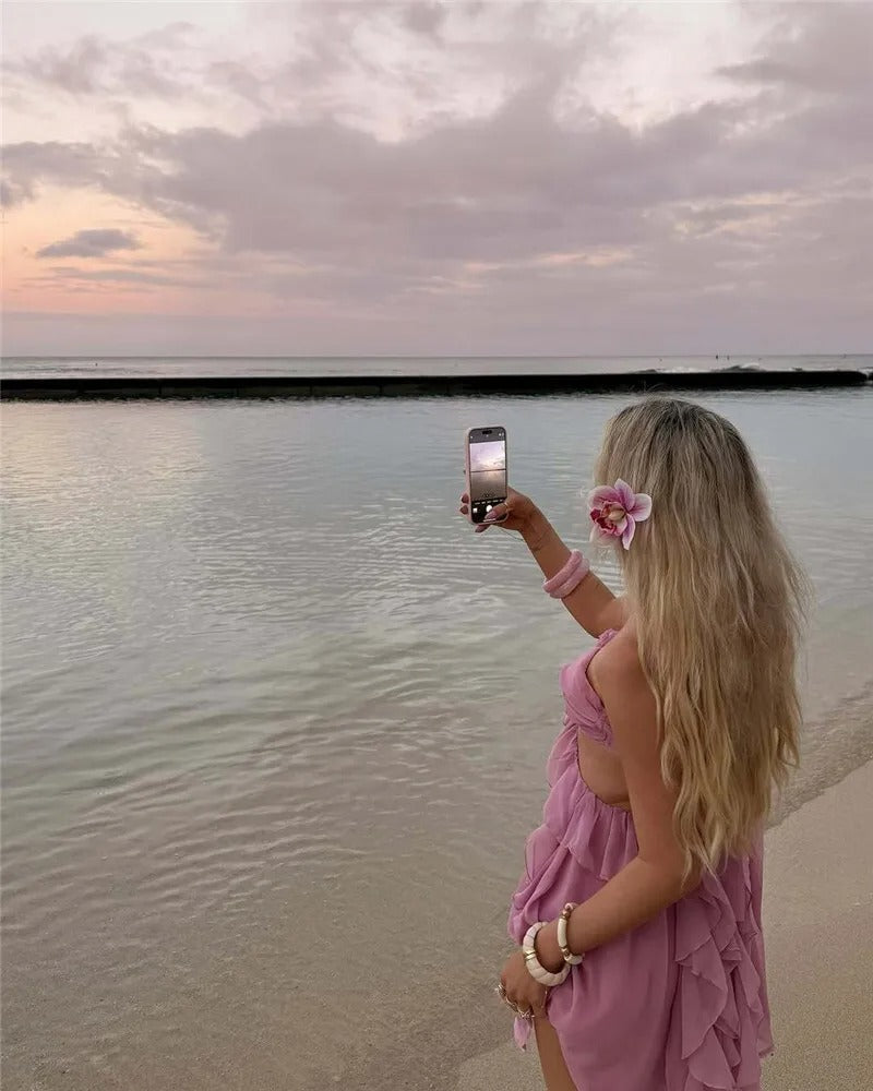 Robe Weitese Rose Halter Dos Nu Sexy Mini Robe Femmes Rose Épaules Dénudées Sans Manches Taille Haute Club Fête Plage Robe Robe De Retour 