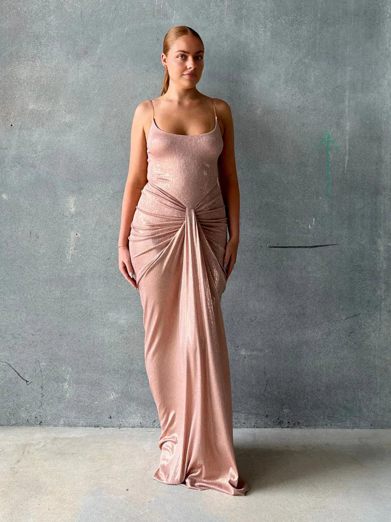 Weitese Dress Rose Strapless Mermaid Spaghetti Straps Sleeveless Prom Dress Pleated Floor Length Evening Dress