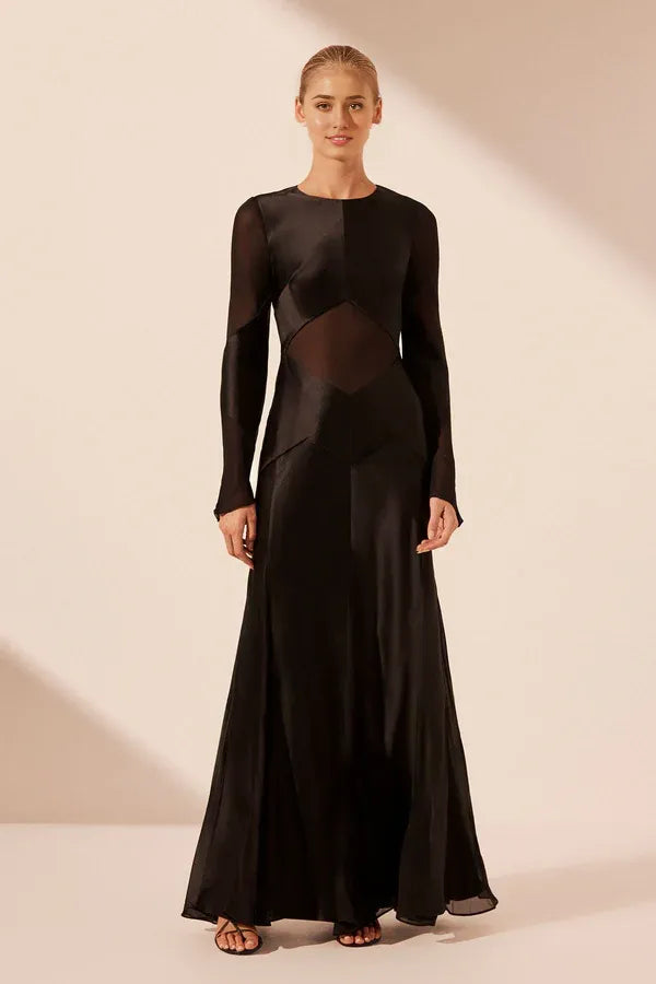 Vestido Weitese con cuello redondo, mangas largas, largo hasta el suelo, elegante vestido de fiesta, vestido de noche 