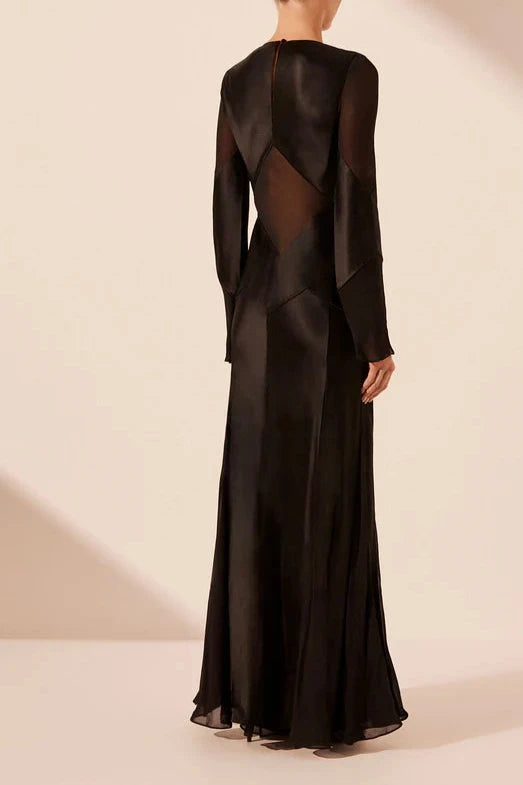 Vestido Weitese con cuello redondo, mangas largas, largo hasta el suelo, elegante vestido de fiesta, vestido de noche 