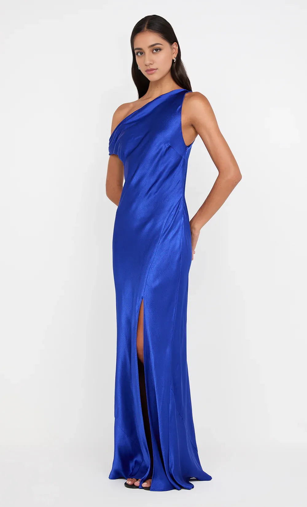 Vestido Weitese azul real con cuello asimétrico, sin mangas, largo hasta el suelo, vestido de fiesta con abertura 