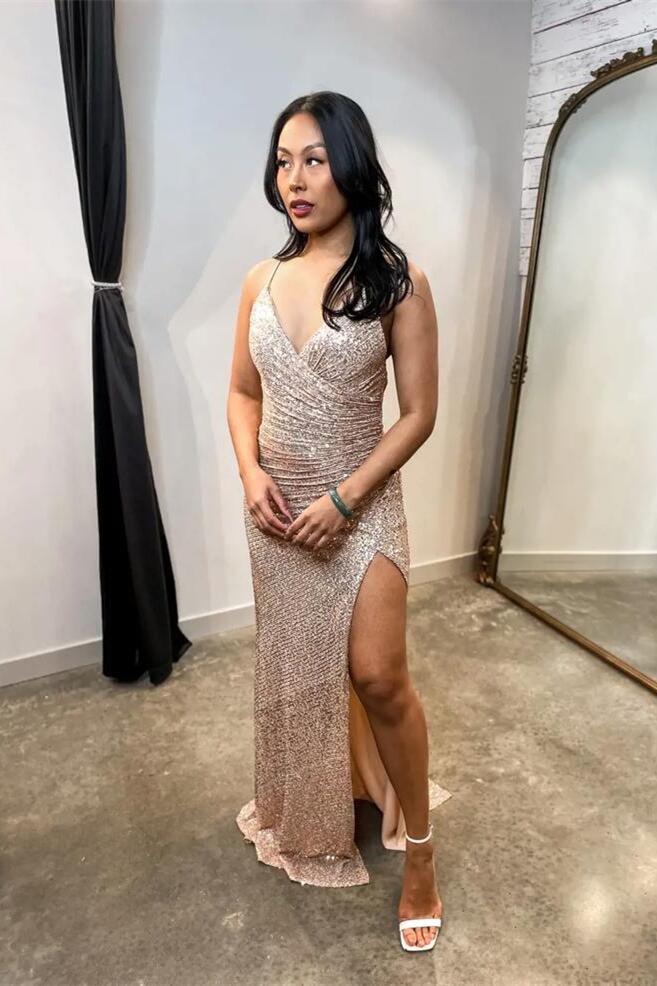 Weitese Dress Ruched Fuchsia Sequin Wrap Formal Dress Mermaid Lace-up Back Maxi Dress Prom Dress