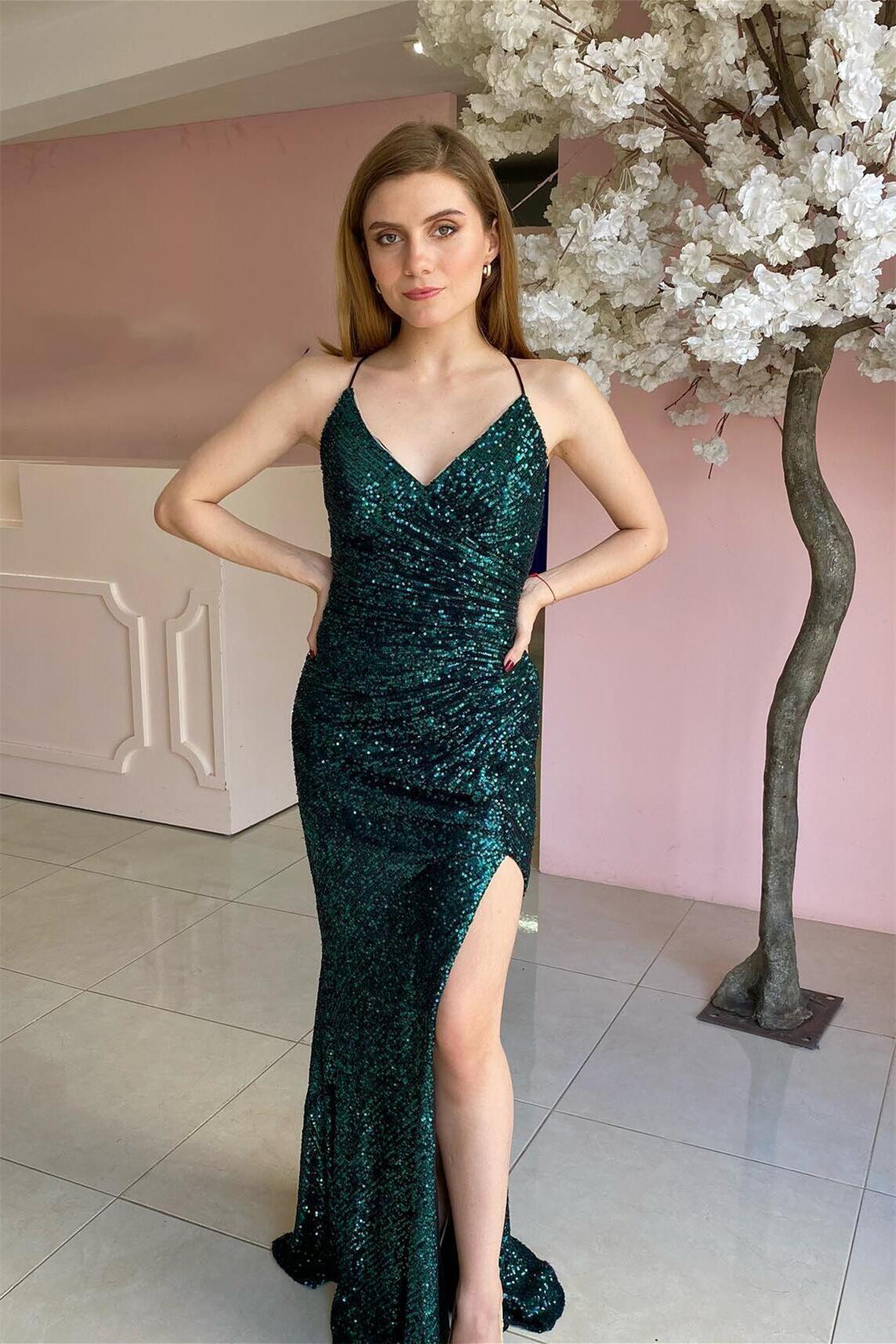 Weitese Dress Ruched Fuchsia Sequin Wrap Formal Dress Mermaid Lace-up Back Maxi Dress Prom Dress