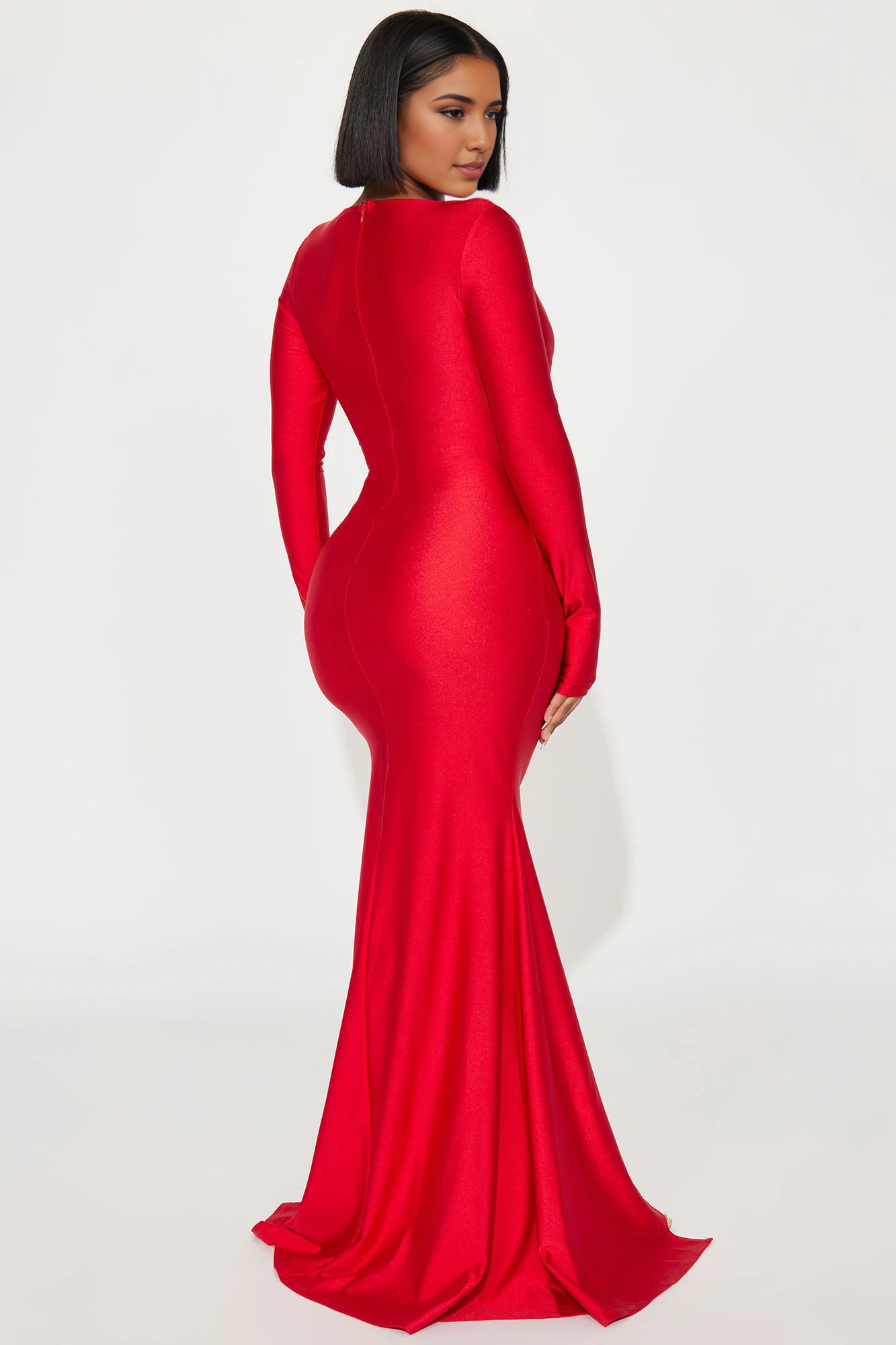 Weitese Dress Ruffle Maxi Dress Red Deep V Neck Long Sleeves Corset Mermaid Party Dress