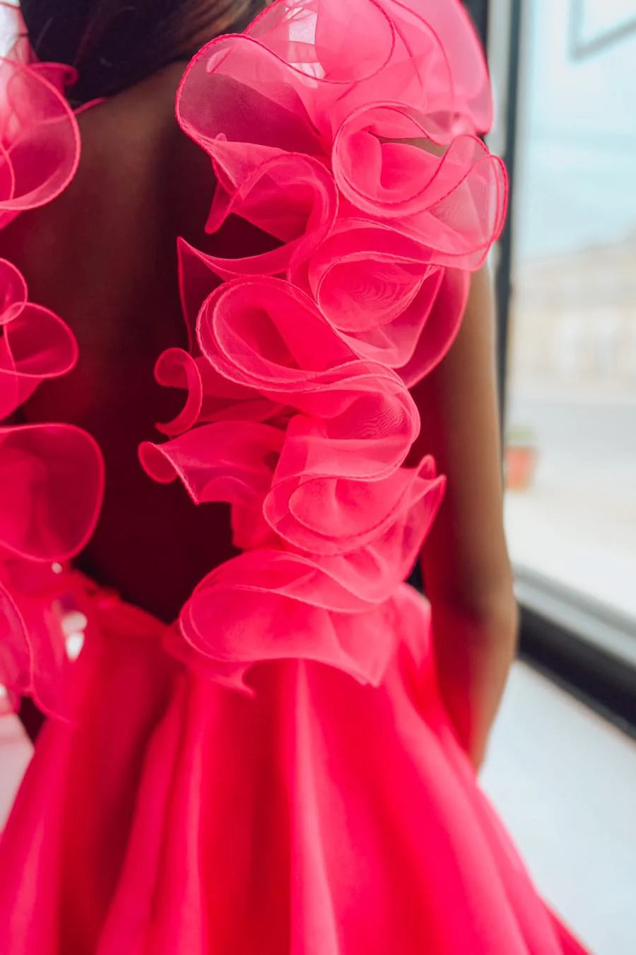 Weitese Dress Ruffles Straps Pink Pleated A-line Short Party Dress Sleeveless Homecoming Dress