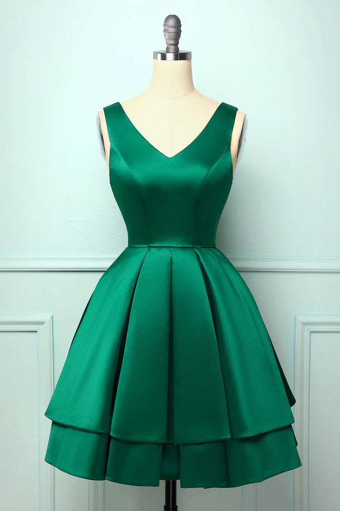 Weitese Dress Satin Green Ball Short Homecoming Dress Sleeveless A-Line V Back Party Dress