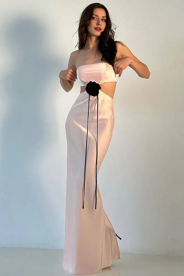 Robe Weitese en satin avec bordure en rosace découpée, sans bretelles, robe de bal d'été longue, sans manches, robe de soirée simple 