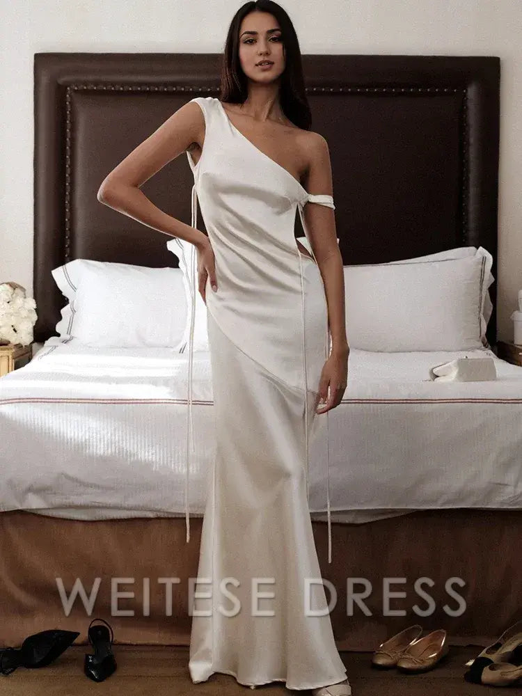 Robe Weitese en satin sexy dos nu, robe longue bandage pour femmes, robe de soirée sans manches abricot, robe de bal élégante et slim pour l'automne
