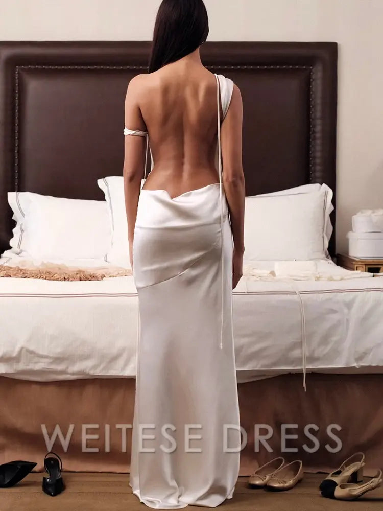 Robe Weitese en satin sexy dos nu, robe longue bandage pour femmes, robe de soirée sans manches abricot, robe de bal élégante et slim pour l'automne