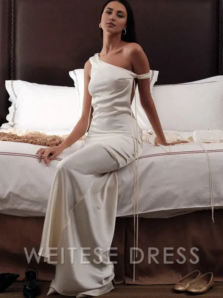 Robe Weitese en satin sexy dos nu, robe longue bandage pour femmes, robe de soirée sans manches abricot, robe de bal élégante et slim pour l'automne