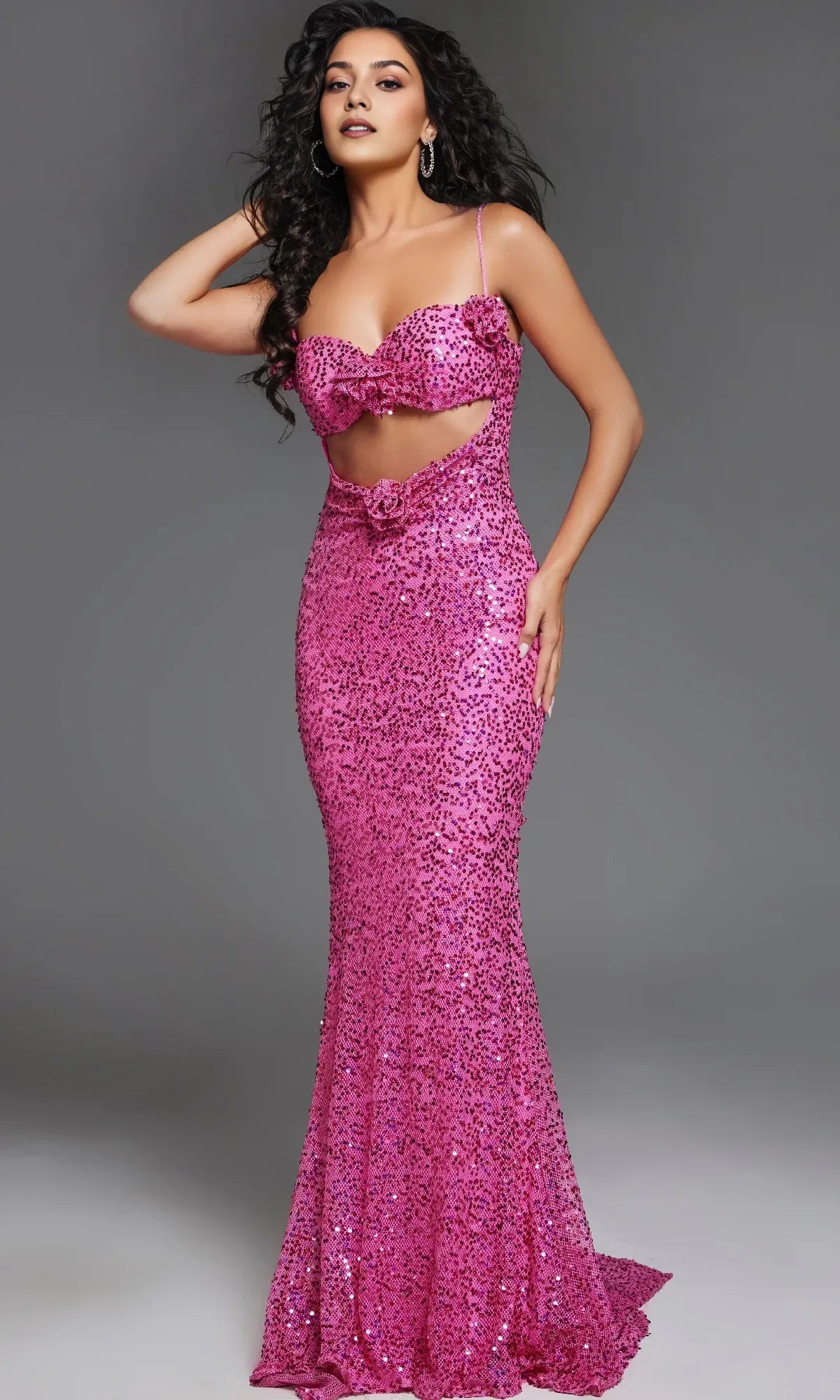 Vestido Weitese con lentejuelas rosa intenso, vestido de fiesta con tirantes finos, vestido formal con cola larga, sin mangas, espalda descubierta y cordones. 