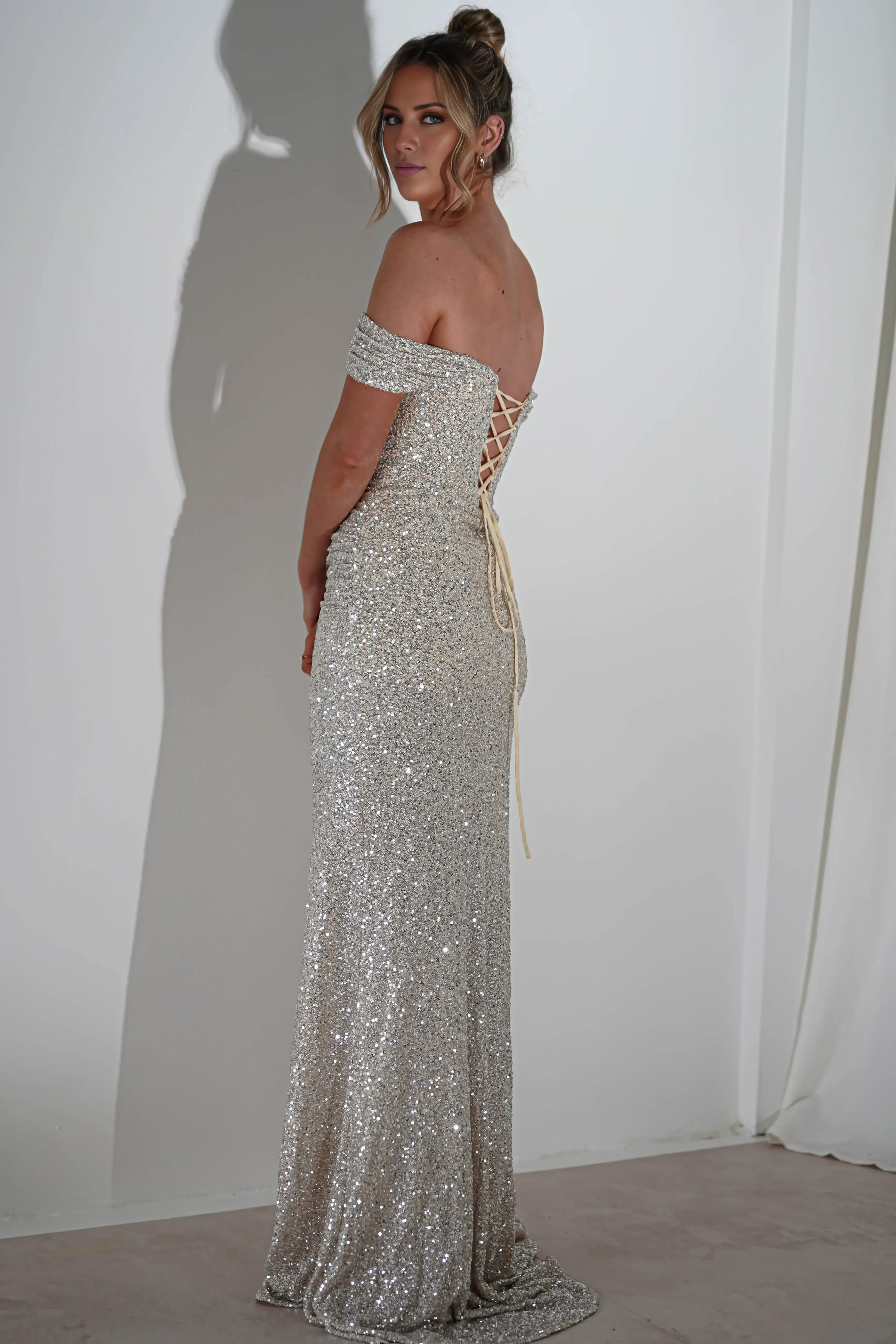 Weitese Dress Sequin Ruched Bodice Mermaid Gown Off Shoulder Neck Emerald Green Sexy High Slit Prom Dress