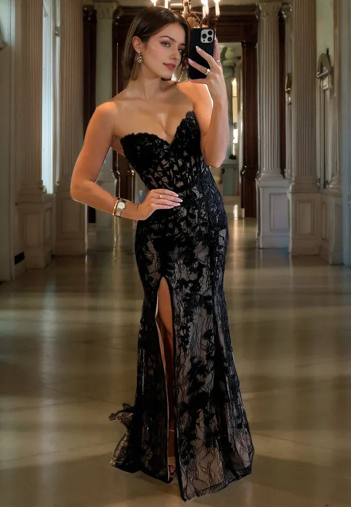Weitese Dress Sexy Black Fitted Illusion V-Neck Sleeveless With Side Slit Party Evening Dress Prom Dress