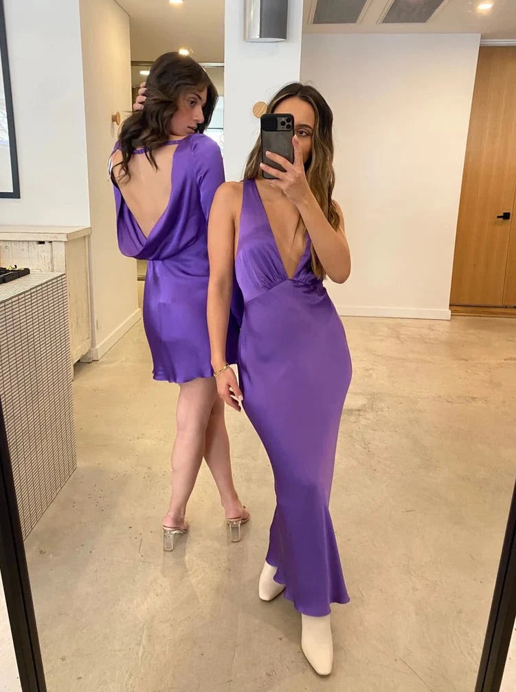 Weitese Dress Sexy Deep V Neck Open Back Dress For Womens Sleeveless Floor Length Formal Prom Dresses