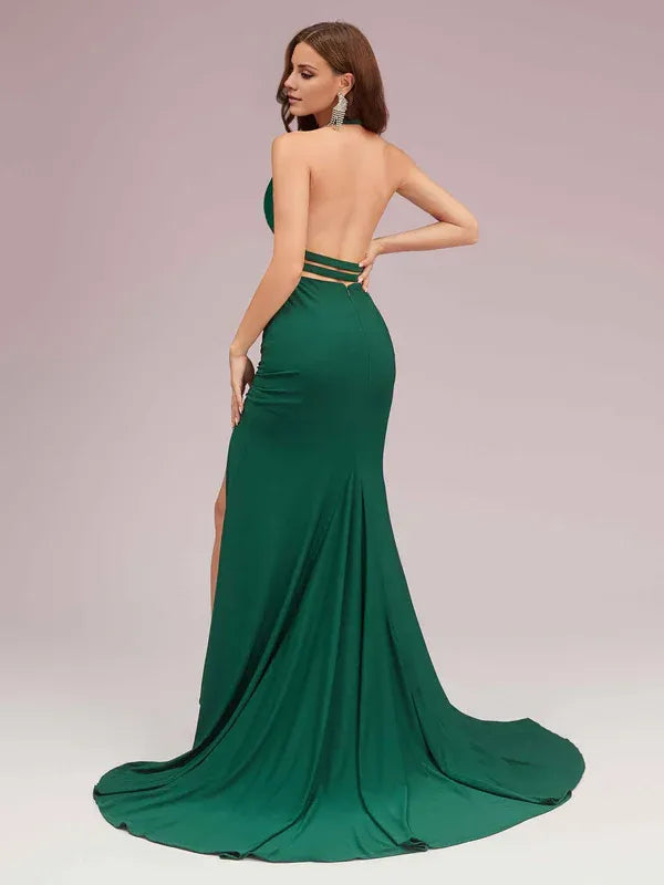 Weitese Dress Sexy Halter Side Slit Open Back Sleeveless Long Mermaid Bridesmaid Dresses Prom Dress