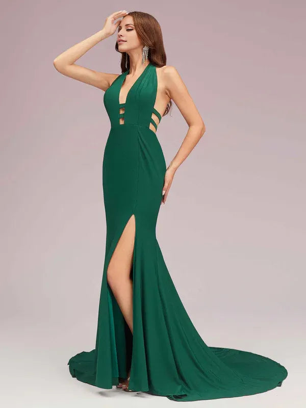 Weitese Dress Sexy Halter Side Slit Open Back Sleeveless Long Mermaid Bridesmaid Dresses Prom Dress