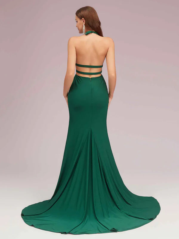 Weitese Dress Sexy Halter Side Slit Open Back Sleeveless Long Mermaid Bridesmaid Dresses Prom Dress