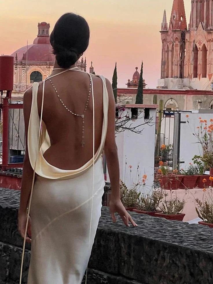 Robe de soirée sirène sexy en satin ivoire, sans bijou, longueur au sol, robe de bal 