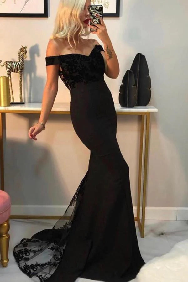 Weitese Dress Sexy Mermaid Off-the-shoulder Backless Long Prom Dress with Appliques Lace