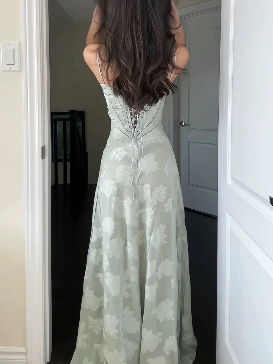 Weitese Dress Sexy Mermaid Spaghetti Straps Beautiful  Sage Green Lace Prom Dresses Long Party Dress