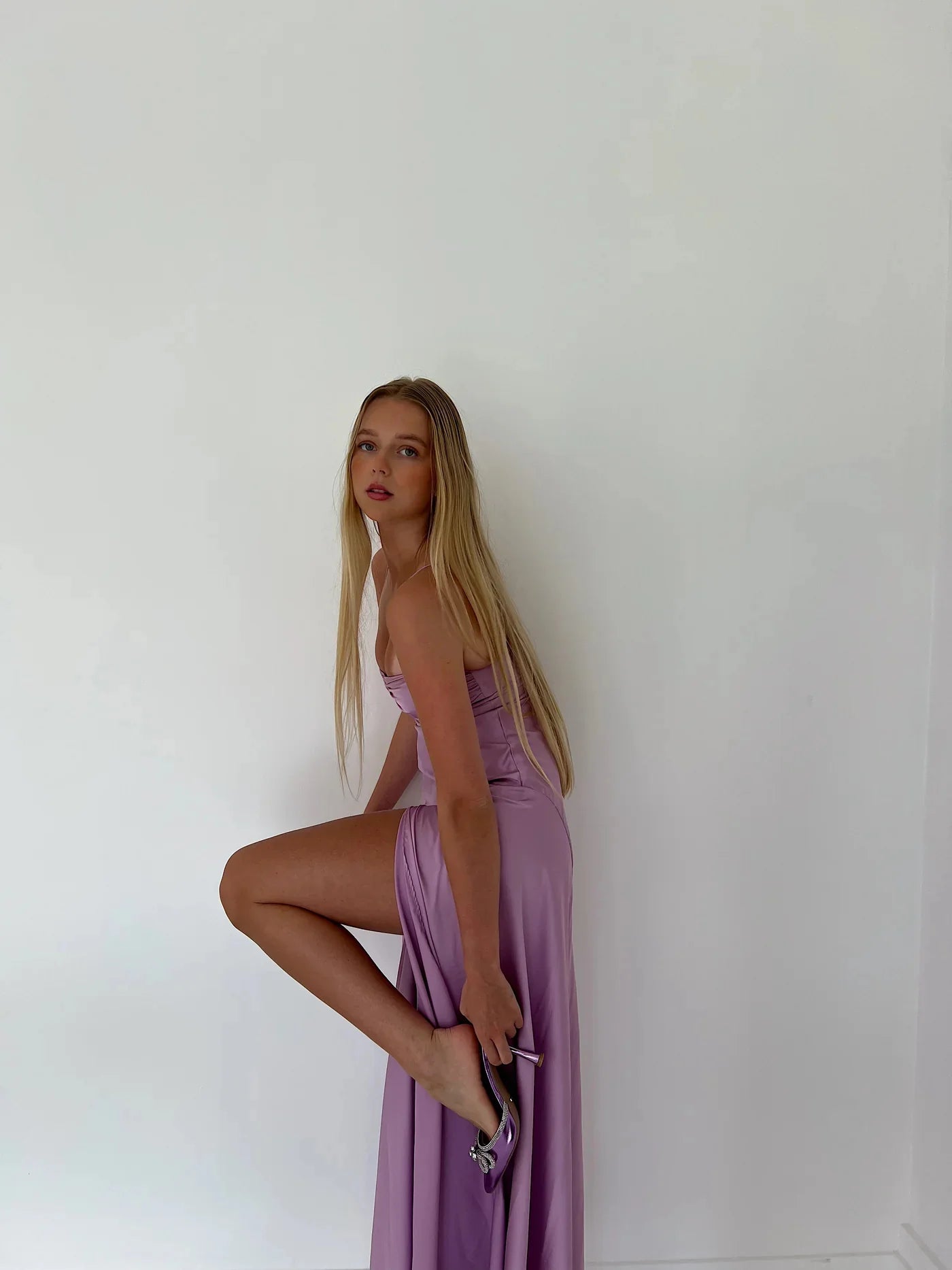 Weitese Dress Sexy Mermaid Spaghetti Straps Floor Length Lilac Slit Long Prom Dress