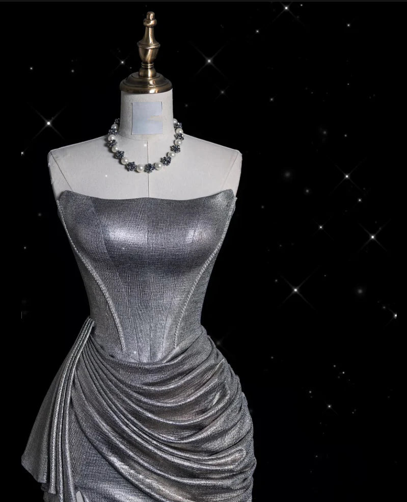 Weitese Dress Sexy Mermaid Strapless Sequin Silver Evening Gowns Long Prom Dresses/No Jewelry