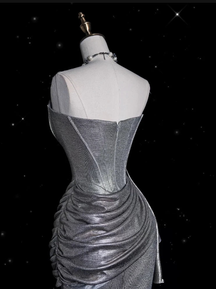 Weitese Dress Sexy Mermaid Strapless Sequin Silver Evening Gowns Long Prom Dresses/No Jewelry