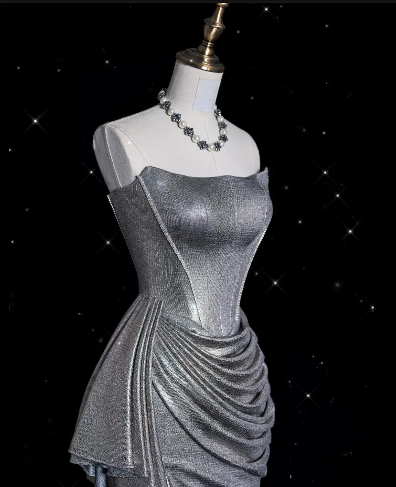 Weitese Dress Sexy Mermaid Strapless Sequin Silver Evening Gowns Long Prom Dresses/No Jewelry