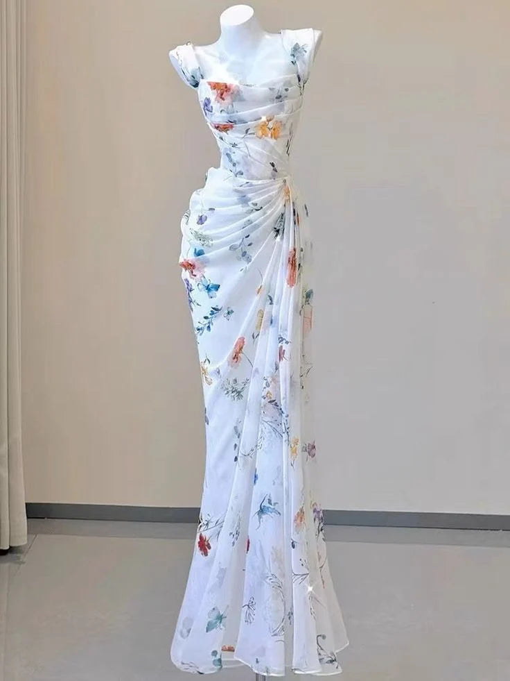 Weitese Dress Sexy Mermaid Straps Chiffon Floral Evening Gowns Long Prom Dresses