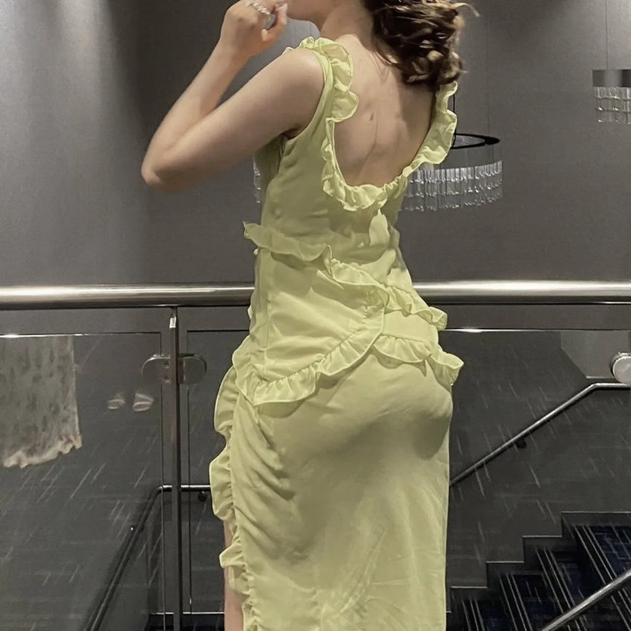 Weitese Dress Sexy Mermaid Straps Floor Length Slit Yellow Evening Dress Prom Dresses