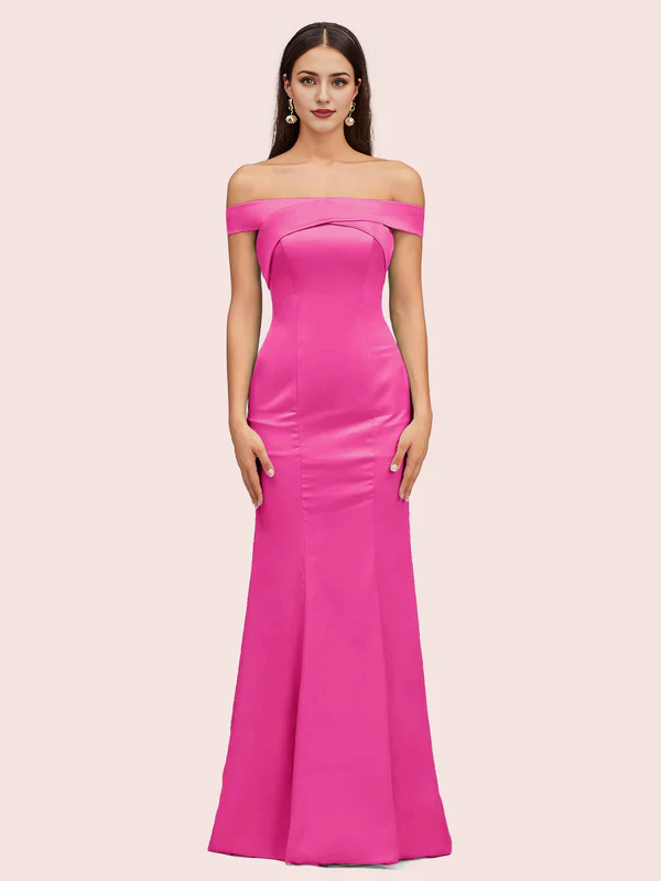 Robe de soirée sexy en satin doux, épaules dénudées, sans manches, style sirène, trompette, couleur unie 