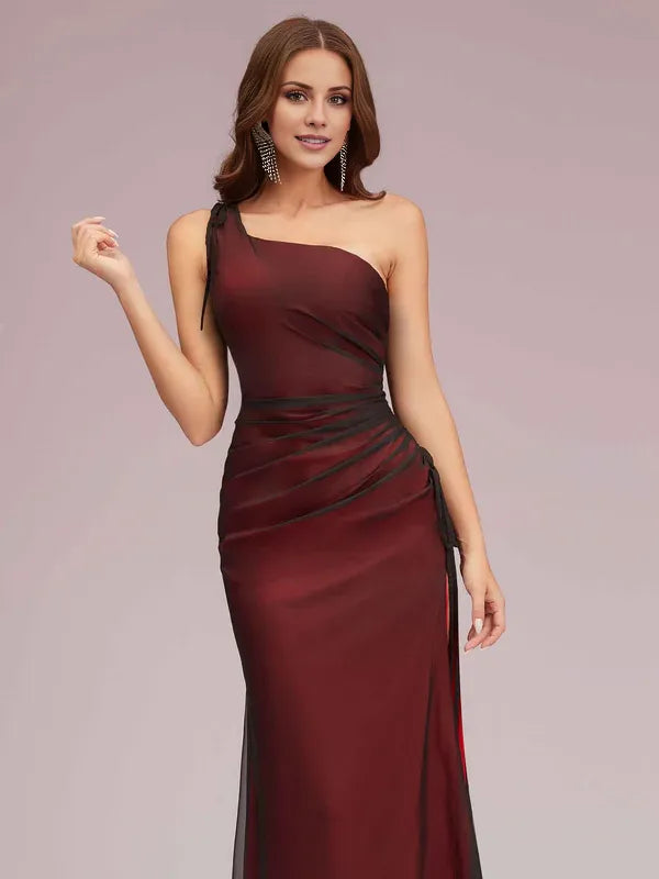 Vestido Weitese sexy de un solo hombro, tubo rojo y negro, abertura lateral, largo hasta el suelo, sin mangas, vestidos de fiesta 