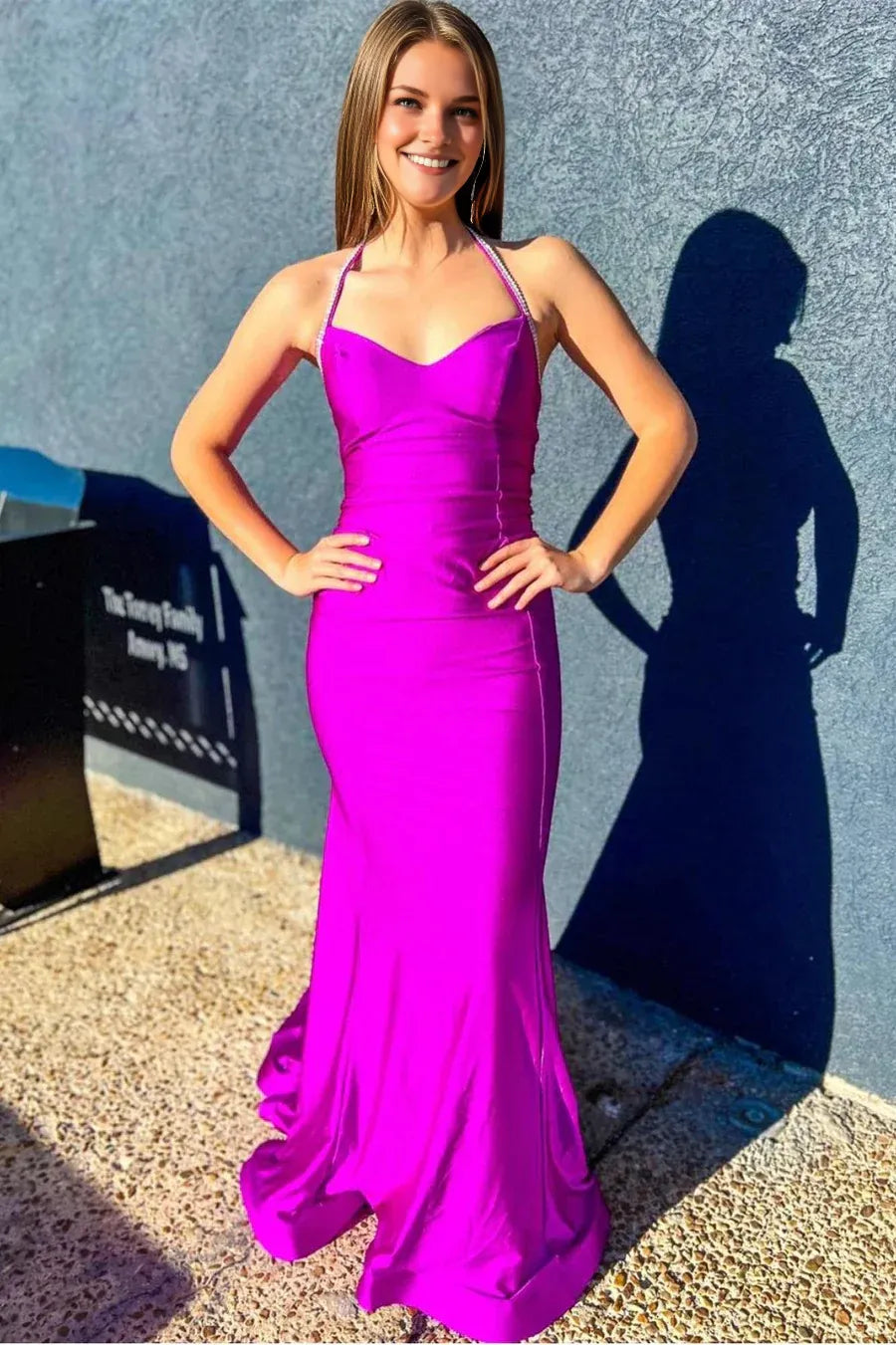 Robe de bal longue en satin bleu royal, style sirène, dos nu, sexy 