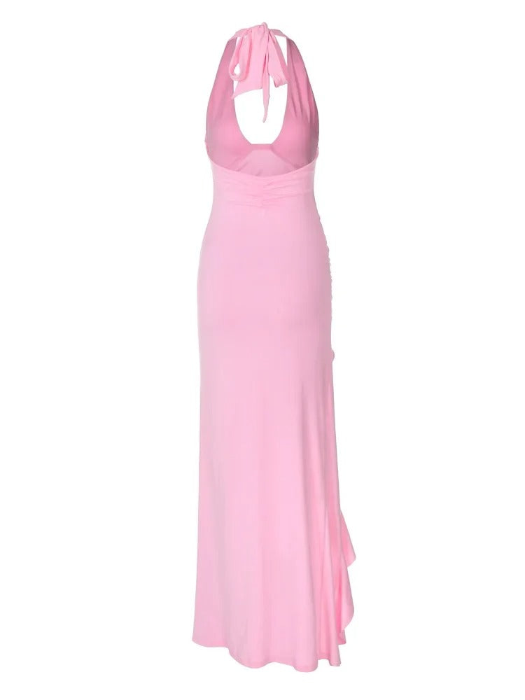 Robe Weitese Sexy à Volants Fendue Longues Robes Tenues de Vacances Femme Robe d'Été Rose Vert Élégante Robe de Soirée Robe de Bal 