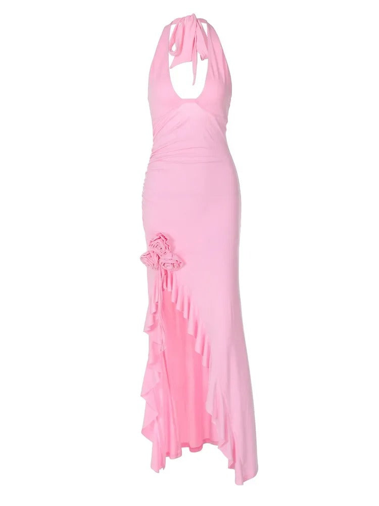 Robe Weitese Sexy à Volants Fendue Longues Robes Tenues de Vacances Femme Robe d'Été Rose Vert Élégante Robe de Soirée Robe de Bal 