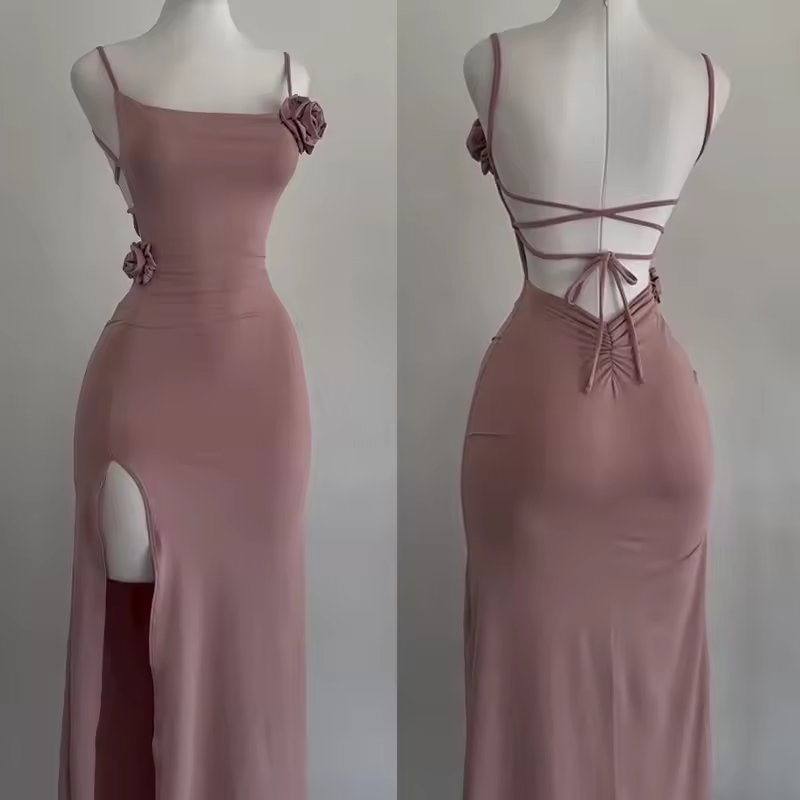 Weitese Dress Sexy Sleeveless Slit Dress Openwork Elegant Three-dimensional Rose Slim Dress Summer Fashion Ladies Party Club Vestidos Prom Dress