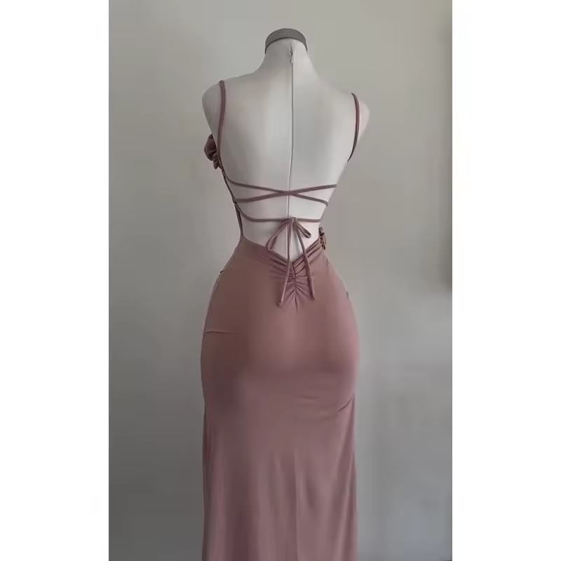 Weitese Dress Sexy Sleeveless Slit Dress Openwork Elegant Three-dimensional Rose Slim Dress Summer Fashion Ladies Party Club Vestidos Prom Dress
