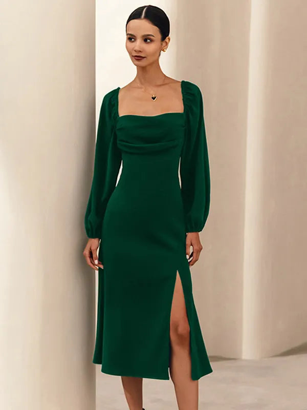 Weitese Dress Sexy Slit Dress Square Neck Lace-up Backless Birthday Party Prom Midi Dresses