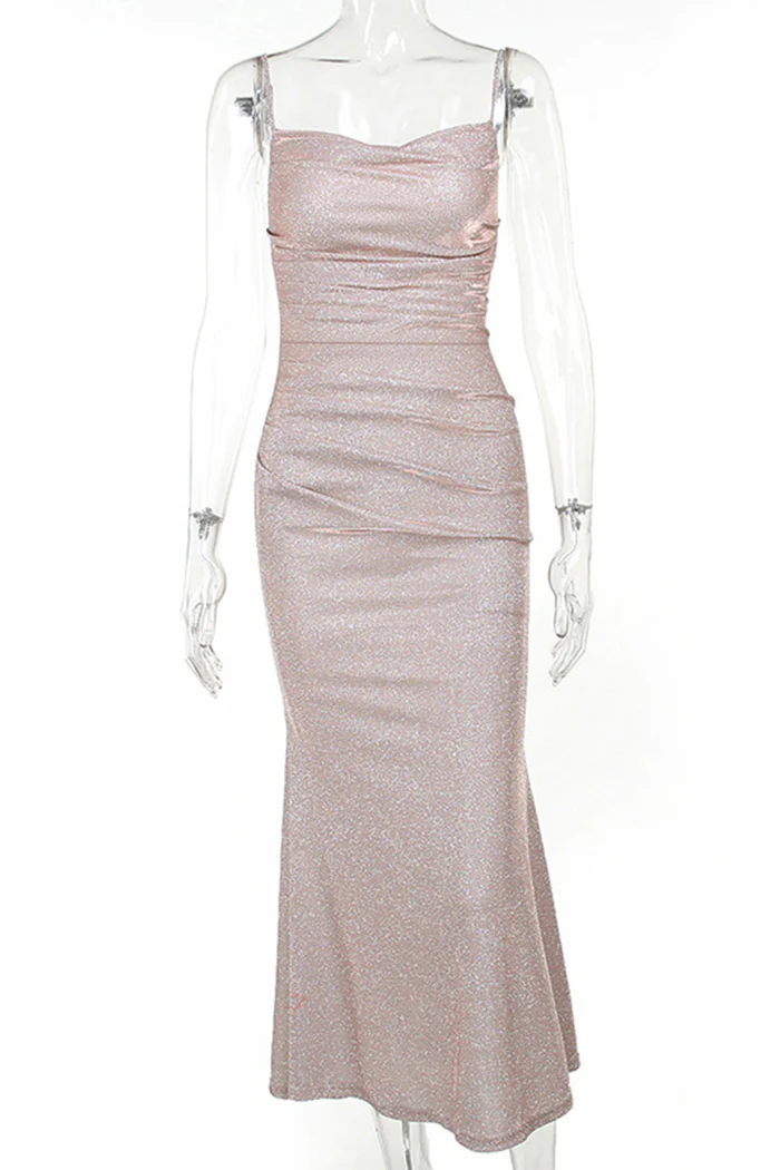 Vestido Weitese sexy de color sólido sin espalda con lentejuelas, vestido de noche, vestido de fiesta con tirantes finos, sin mangas, brillante y con brillo. 