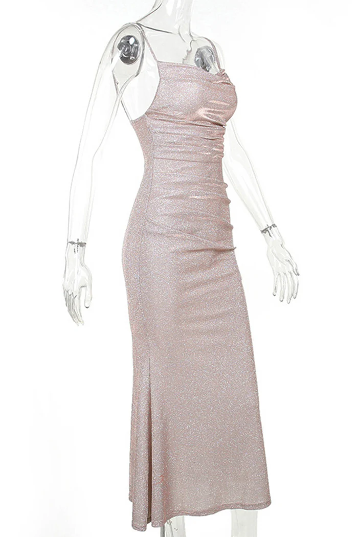 Vestido Weitese sexy de color sólido sin espalda con lentejuelas, vestido de noche, vestido de fiesta con tirantes finos, sin mangas, brillante y con brillo. 