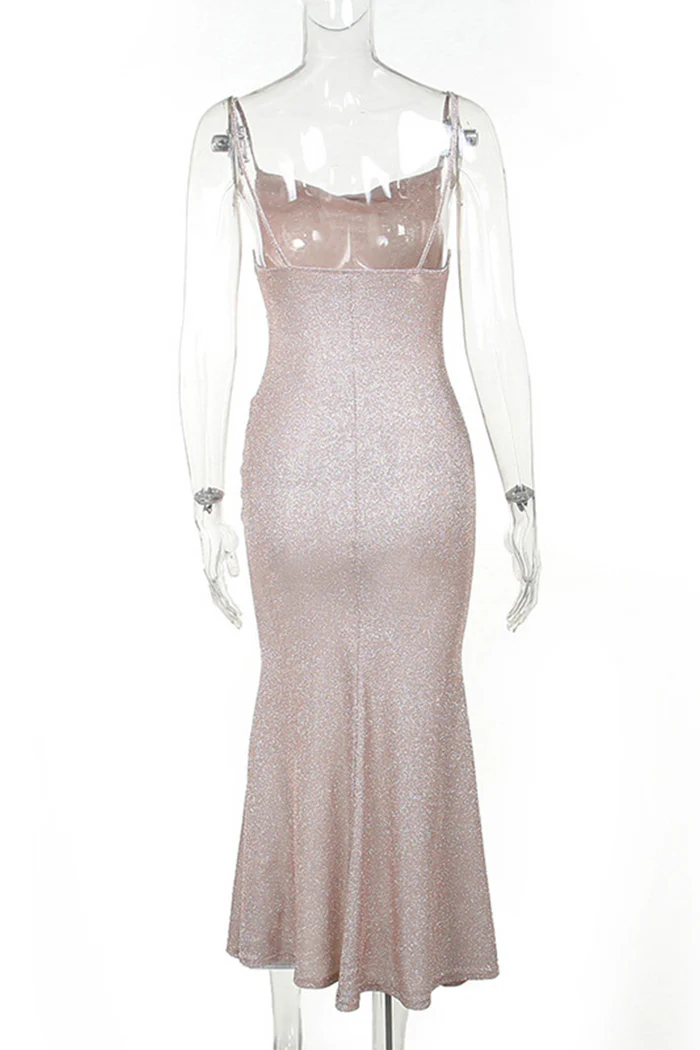 Vestido Weitese sexy de color sólido sin espalda con lentejuelas, vestido de noche, vestido de fiesta con tirantes finos, sin mangas, brillante y con brillo. 