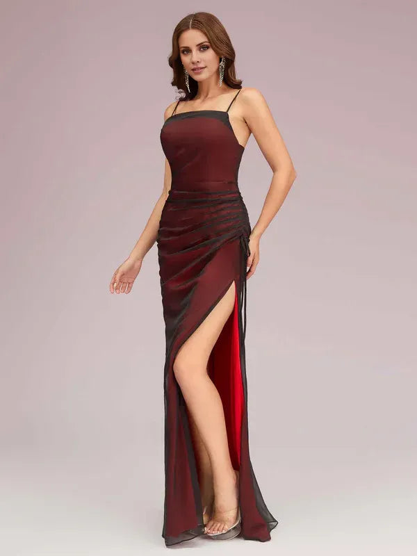 Vestido Weitese sexy con tirantes finos en rojo y negro, abertura lateral, vestido largo sin mangas, vestidos de fiesta 