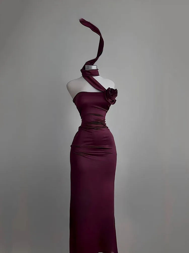 Weitese Dress Sexy Strapless Backless Long Dress Women Summer Fashion Ribbon Flower Party Evening Dresses Elegant Sleeveless Bodycon Prom Dress