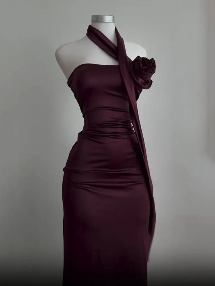 Weitese Dress Sexy Strapless Backless Long Dress Women Summer Fashion Ribbon Flower Party Evening Dresses Elegant Sleeveless Bodycon Prom Dress